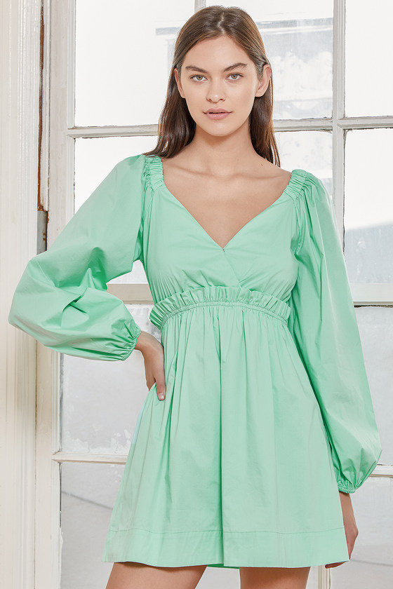 Mint Green Dress - Ruffled Mini Dress ...